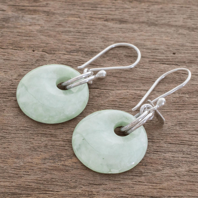 Jade dangle earrings, 'Maya Memory' - Unique Sterling Silver Dangle Jade Earrings