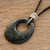 Jade pendant necklace, 'Green Jaguar Night' - Sterling Silver and Leather Cord Jade Necklace
