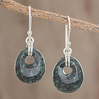 Jade dangle earrings, 'Green Jaguar Night' - Women's Handcrafted Sterling Silver Jade Earrings