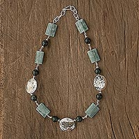 Collar con colgante de jade, 'Estética maya' - Collar moderno hecho a mano de plata esterlina y jade
