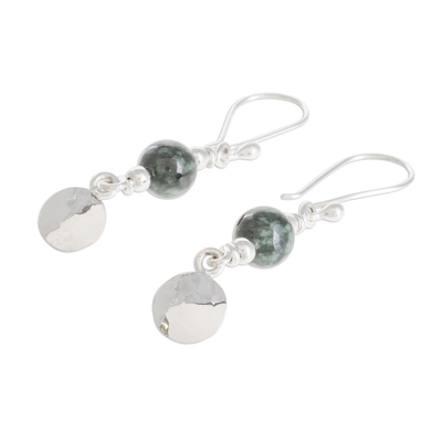 Jade dangle earrings, 'Maya Aesthetic' - Central American Sterling Silver Jade Dangle Earrings