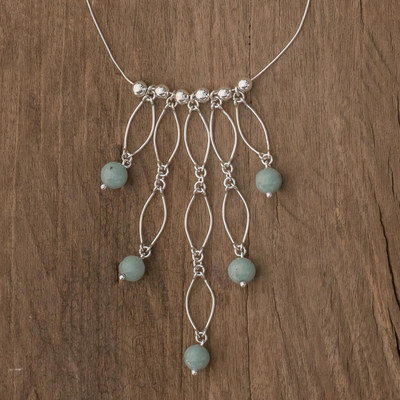 Jade waterfall necklace, 'Maya Empress' - Central American Sterling Silver Waterfall Jade Necklace
