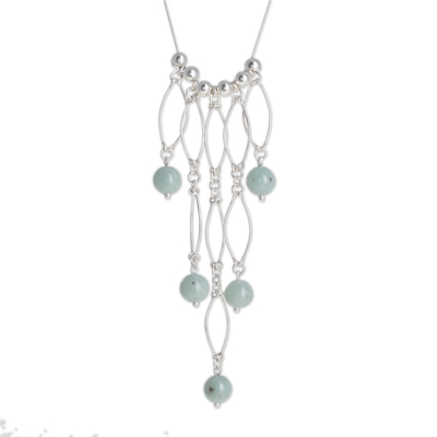 Jade waterfall necklace, 'Maya Empress' - Central American Sterling Silver Waterfall Jade Necklace