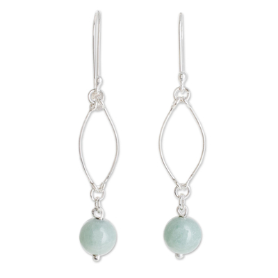 Jade dangle earrings, 'Maya Empress' - Handcrafted Modern Sterling Silver Jade Dangle Earrings