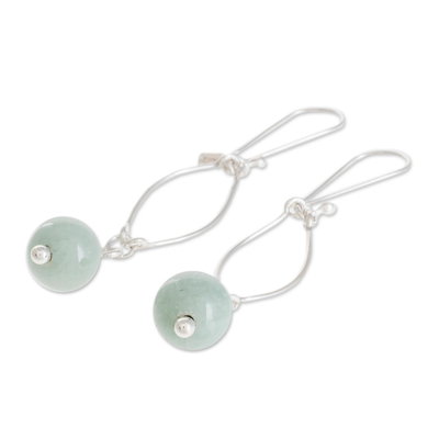 Jade dangle earrings, 'Maya Empress' - Handcrafted Modern Sterling Silver Jade Dangle Earrings
