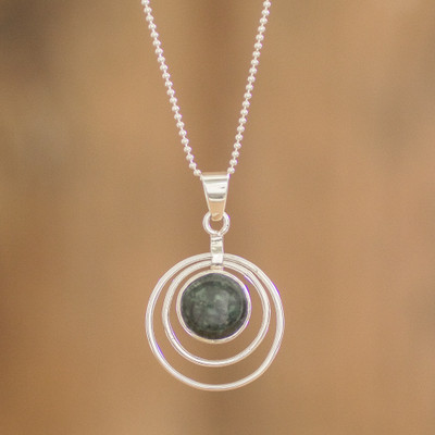 Jade pendant necklace, 'Eternal Cosmos' - Unique Modern Sterling Silver Jade Pendant Necklace