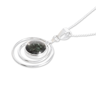 Jade pendant necklace, 'Eternal Cosmos' - Unique Modern Sterling Silver Jade Pendant Necklace