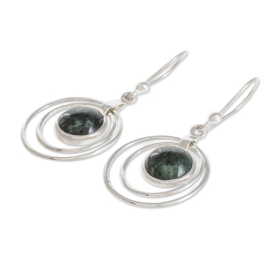 Jade dangle earrings, 'Eternal Cosmos' - Handcrafted 925 Sterling Silver and Jade Dangle Earrings