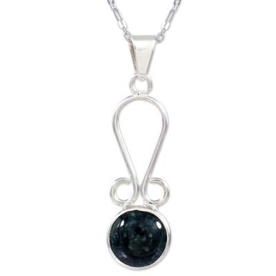 Jade pendant necklace, 'Polochic River' - Unique Sterling Silver and Jade Pendant Necklace