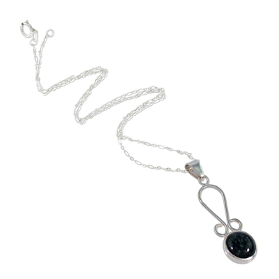 Jade pendant necklace, 'Polochic River' - Unique Sterling Silver and Jade Pendant Necklace