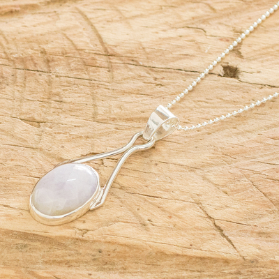 Jade pendant necklace, 'Mixco Lady' - Handcrafted Sterling Silver Lavender Jade Necklace