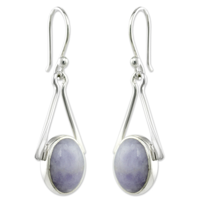 Jade dangle earrings, 'Mixco Lady' - Central American Sterling Silver Jade Dangle Earrings