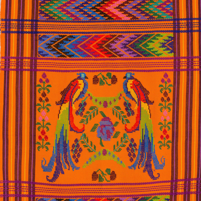 Cotton table runner, 'Sunset Quetzal' - Hand Woven Animal Themed Cotton Table Runner 