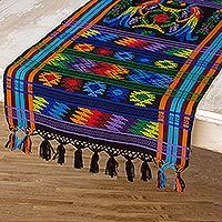 Cotton table runner, 'Ebony Quetzal'