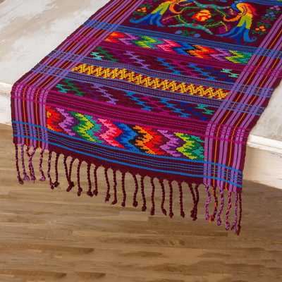 Cotton table runner, Colorful Quetzal