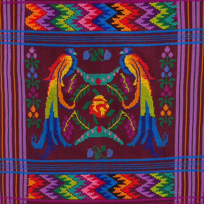 Corredor de mesa de algodón, 'Quetzal colorido' - Corredor de mesa de algodón tejido a mano centroamericano