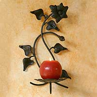 Wrought iron candleholder, 'Perfect Flower' - Floral Wrought Iron Candleholder Wall Sconce