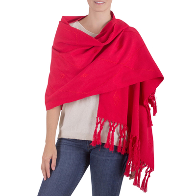 Wool blend shawl, 'Red Islands' - Artisan Crafted Women's Wool Blend Shawl
