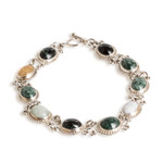 Jade and yellow quartz link bracelet, 'Jocotenango Rainbow' - Handcrafted Sterling Silver Link Jade Bracelet