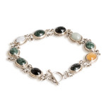 Jade and yellow quartz link bracelet, 'Jocotenango Rainbow' - Handcrafted Sterling Silver Link Jade Bracelet