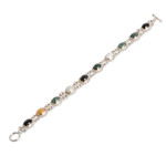 Jade and yellow quartz link bracelet, 'Jocotenango Rainbow' - Handcrafted Sterling Silver Link Jade Bracelet