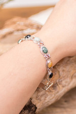 Jade and yellow quartz link bracelet, 'Jocotenango Rainbow' - Handcrafted Sterling Silver Link Jade Bracelet