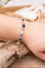 Jade and yellow quartz link bracelet, 'Jocotenango Rainbow' - Handcrafted Sterling Silver Link Jade Bracelet