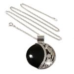 Jade pendant necklace, 'Quetzal Eclipse' - Sun and Moon Sterling Silver Pendant Jade Necklace