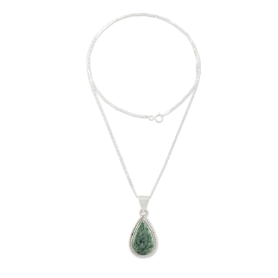 collar con colgante de jade - Collar de jade colgante de plata esterlina único