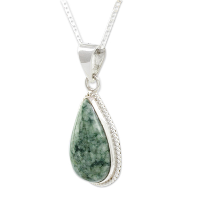 Jade pendant necklace, 'Green Sacred Quetzal' - Unique Sterling Silver Pendant Jade Necklace