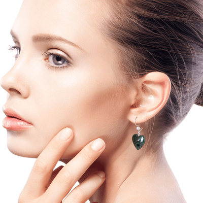 Jade heart earrings, 'Love Immemorial' - Heart Shaped Jade Dangle Earrings from Central America