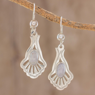 Jade dangle earrings, 'Lilac Peacock' - Artisan Crafted Sterling Silver Jade Dangle Earrings
