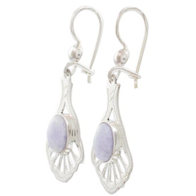 Jade dangle earrings, 'Lilac Peacock' - Artisan Crafted Sterling Silver Jade Dangle Earrings