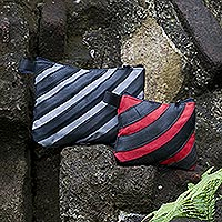 Cotton and recycled bicycle tire cosmetic bags, 'Eco Chic' (pair) - Cotton and recycled bicycle tire cosmetic bags (Pair)