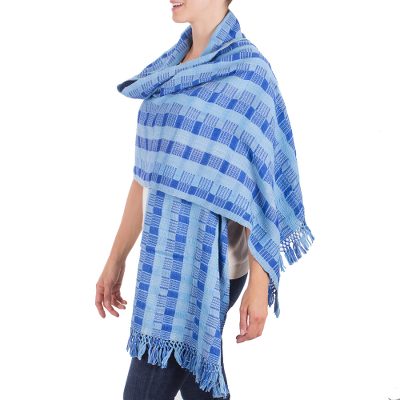 Cotton shawl, 'Heaven's Windows' - Guatemala Handwoven Cotton Shawl
