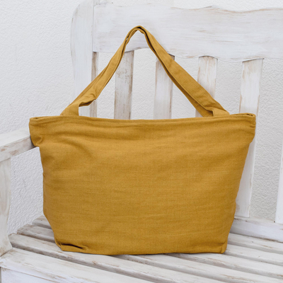 Cotton tote handbag, 'Guatemala Warmth' - Guatemalan Mustard Yellow Handwoven Cotton Tote Handbag