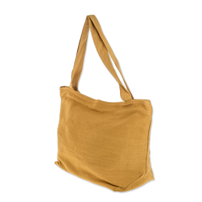 Cotton tote handbag, 'Guatemala Warmth' - Guatemalan Mustard Yellow Handwoven Cotton Tote Handbag
