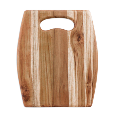 Teak wood cutting board, 'Barrel' - Artisan-Crafted Wooden Cutting Board