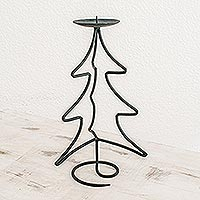 Iron candleholder, 'Light of Christmas' - Fair Trade Christmas Tree Iron Candleholder