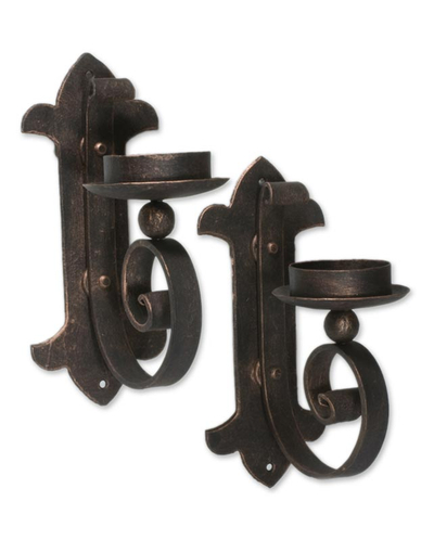 Hand Crafted Iron Wall Sconce Candle Holders (Pair)
