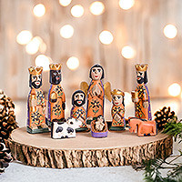 Pinewood Nativity Scene, 'Devotion' (set of 10)