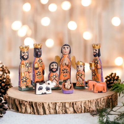 Pinewood Nativity Scene, 'Devotion' (set of 10) - Artisan Crafted Christianity Wood Nativity Scene (Set of 10)