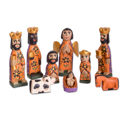 Pinewood Nativity Scene, 'Devotion' (set of 10) - Artisan Crafted Christianity Wood Nativity Scene (Set of 10)