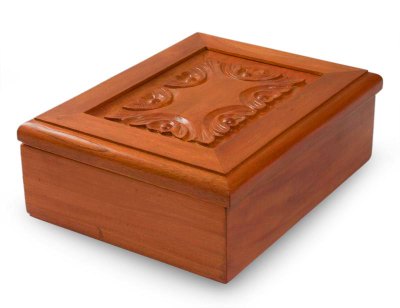 Wood tea box, 'Angelic Blooms' - Wood tea box