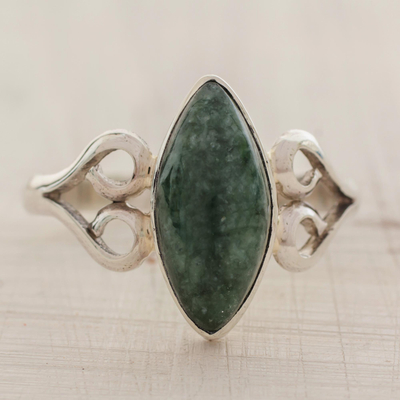 Heart Shaped Sterling Silver Jade Ring - Two Hearts in Green | NOVICA