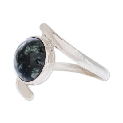 Jade cocktail ring, 'Verdant Embrace' - Central American Modern Sterling Silver Green Jade Ring