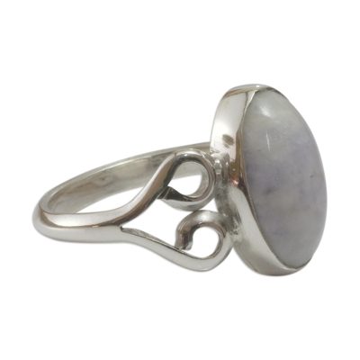 Jade cocktail ring, 'Two Hearts in Lilac' - Handcrafted .925 Silver and Lilac Jade Ring