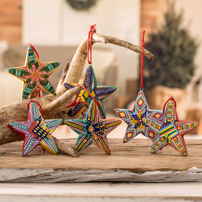 Ceramic ornaments, 'Holiday Stars' (set of 6) - Ceramic ornaments (Set of 6)