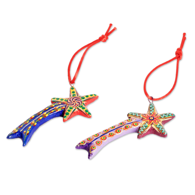 Ceramic ornaments, 'Shooting Stars' (set of 6) - Ceramic ornaments (Set of 6)