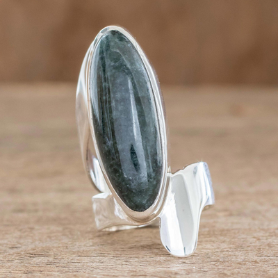 Jade cocktail ring, 'Nature Immortal' - Handcrafted Good Luck Sterling Silver Jade Cocktail Ring